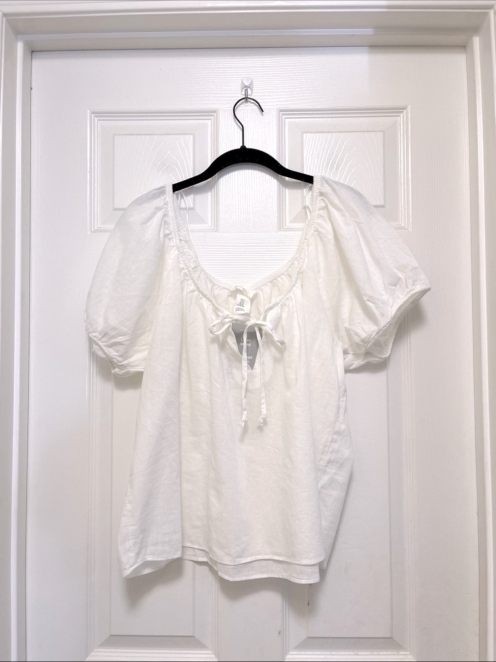 NWT H&M Puff-Sleeved Linen-Blend Blouse in White - Picture 5 of 9